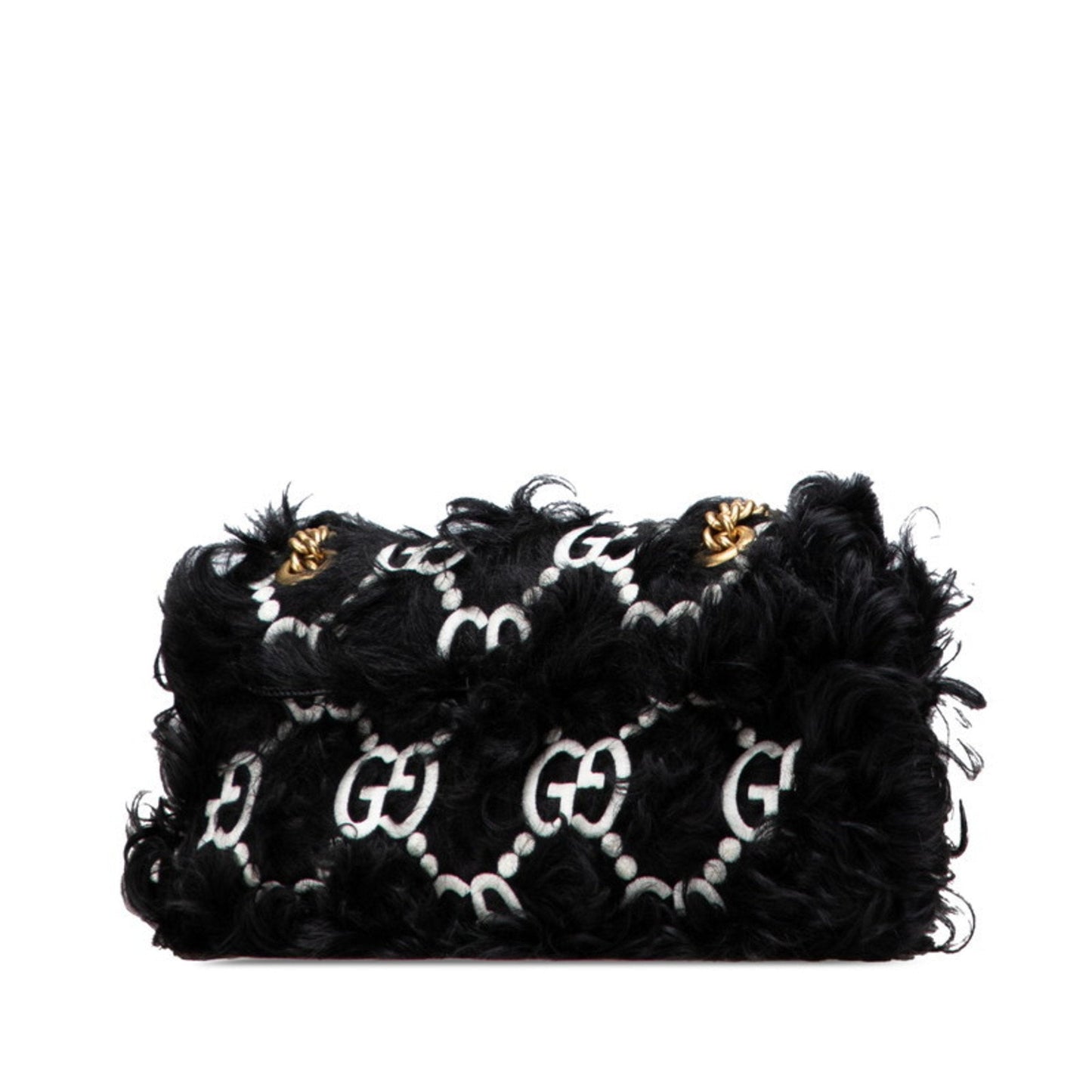Gucci Black White Faux Fur Leather Handbag Shoulder Bag ( )