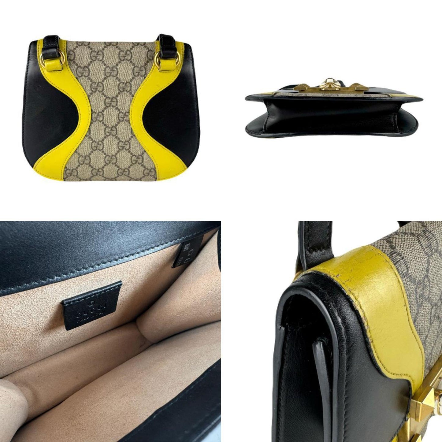 Gucci Black Brown Yellow Gg Supreme Leather Shoulder Bag ( )