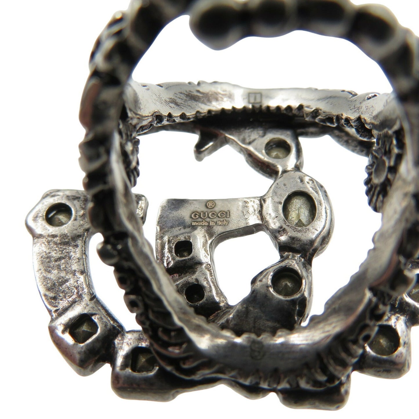 Gucci Silver Metal Rhinestone Band Ring ( )