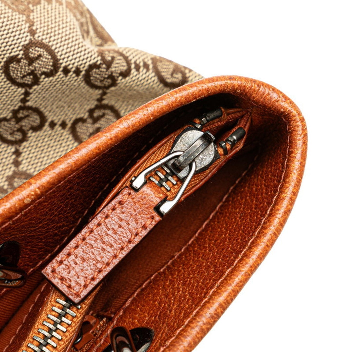 Gucci Beige Brown Canvas Leather Shoulder Bag Tote Bag ( )