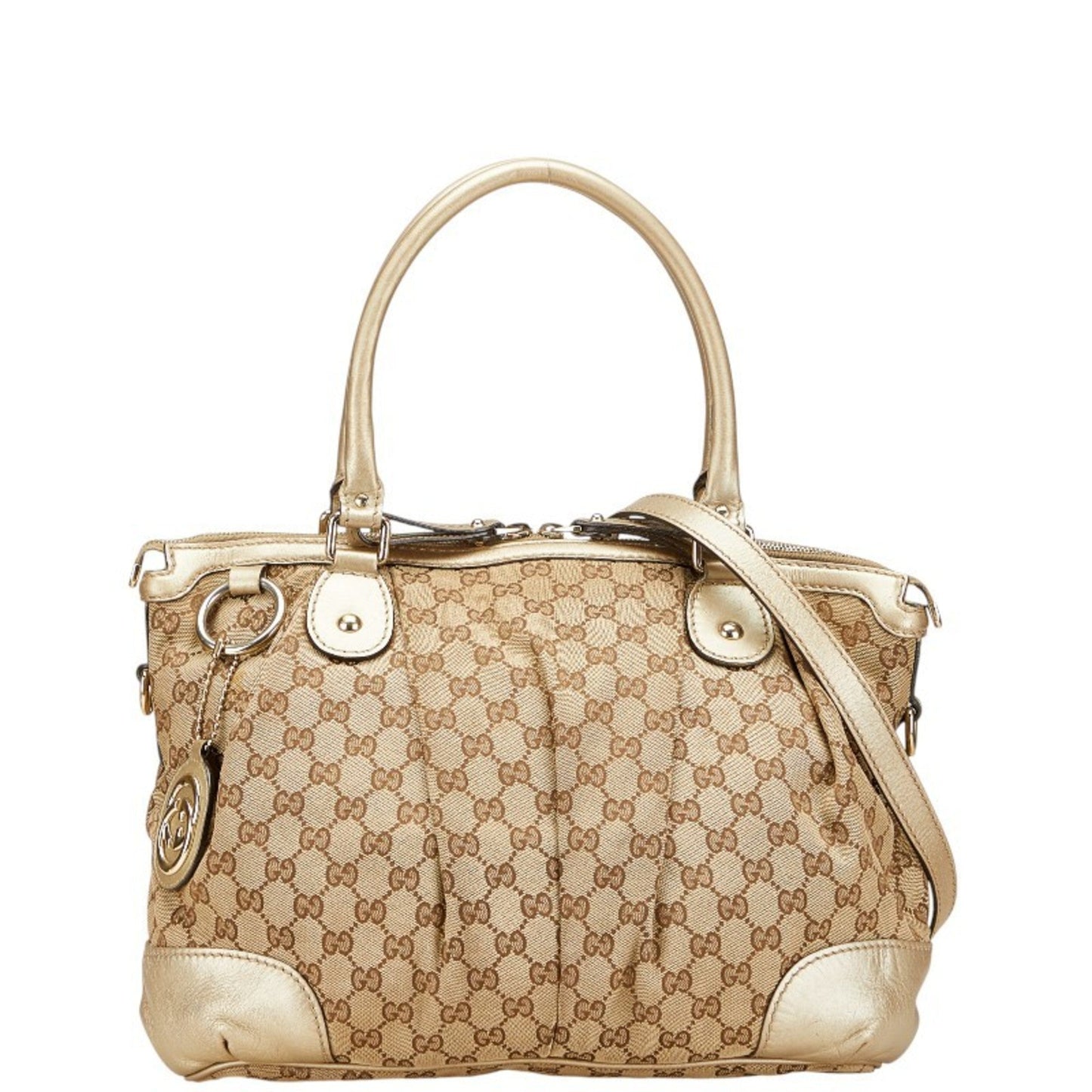 Gucci Gg Canvas Beige Champagne Gold Gg Canvas Leather Handbag Shoulder Bag ( )