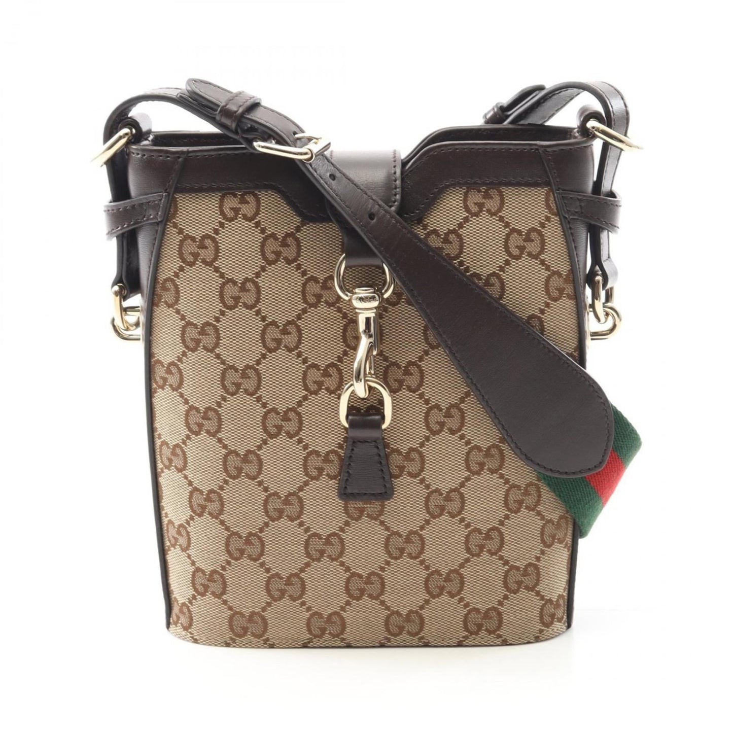 Gucci Beige Brown Canvas Leather Shoulder Bag ( )