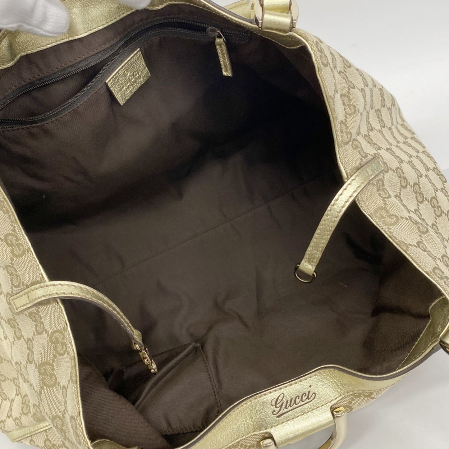 Gucci Beige Brown Canvas Handbag ( )