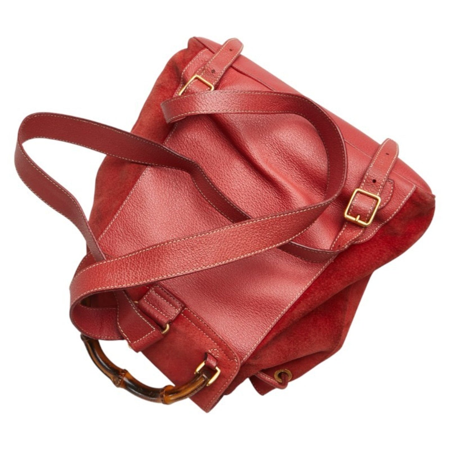 Gucci Red Brown Bamboo Leather Backpack ( )