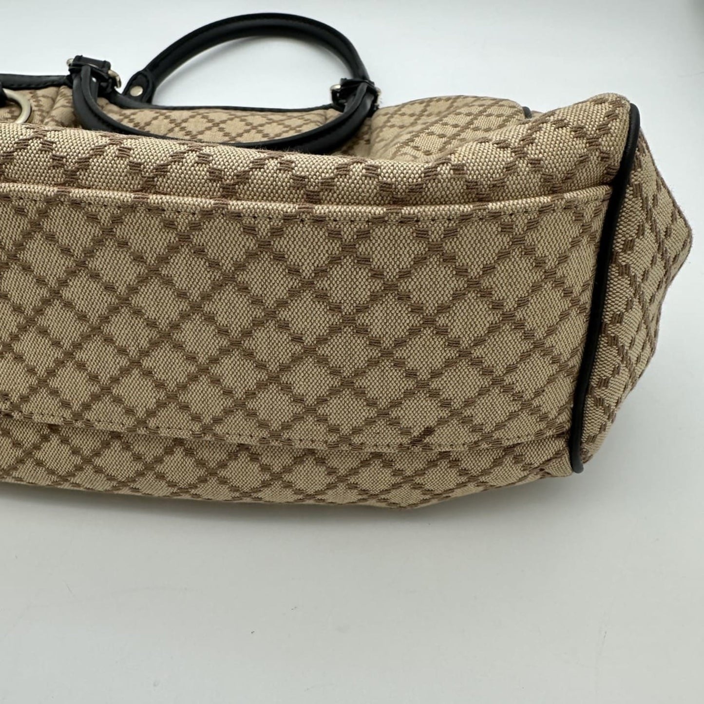 Gucci Beige Black Brown Canvas Leather Tote Bag ( )