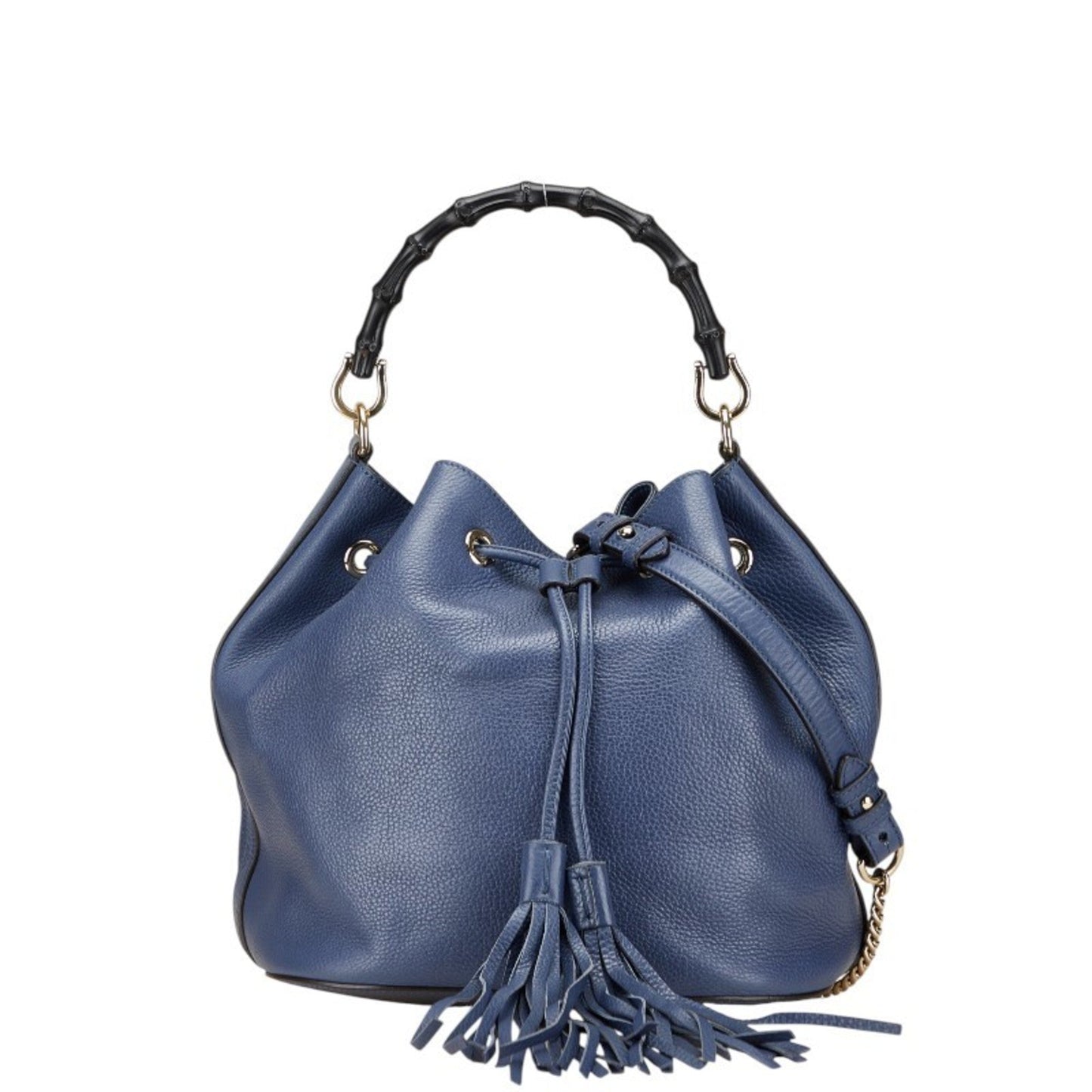 Gucci Bamboo Navy Leather Handbag Shoulder Bag ( )