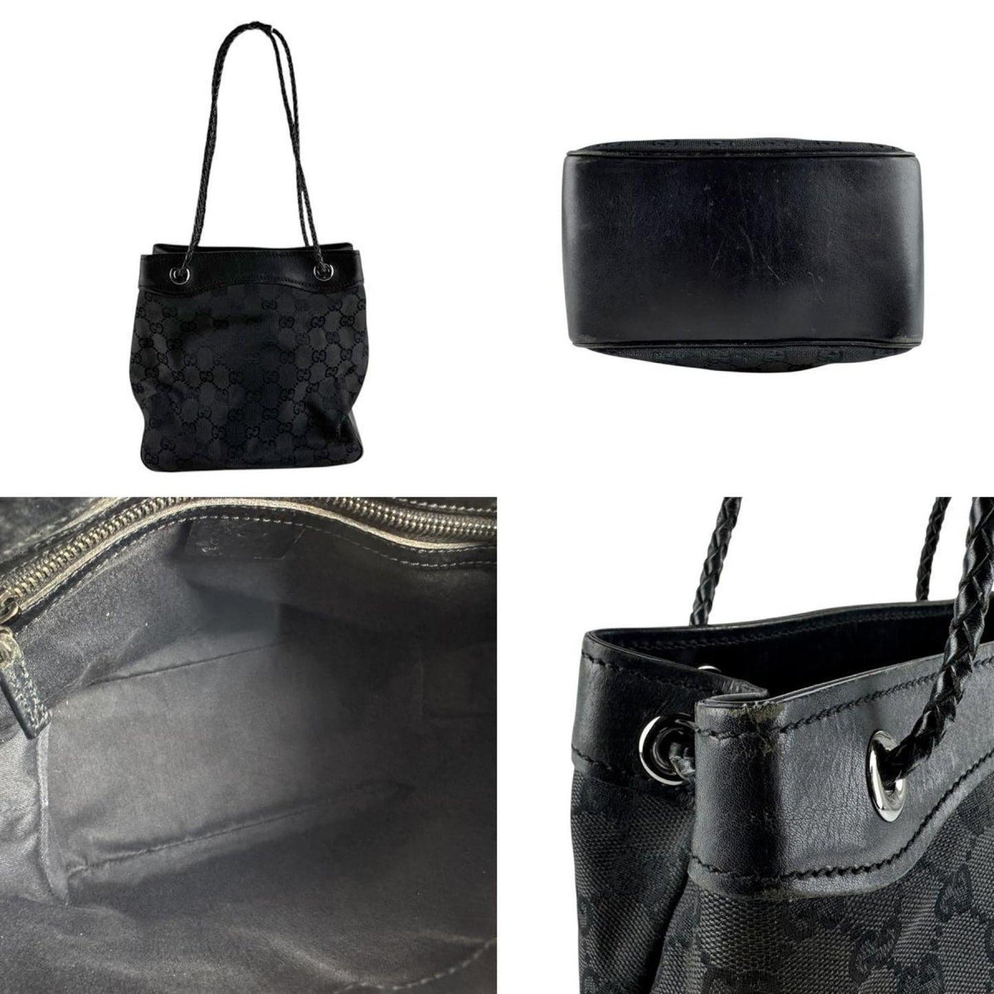 Gucci Black Gg Canvas Leather Shoulder Bag ( )