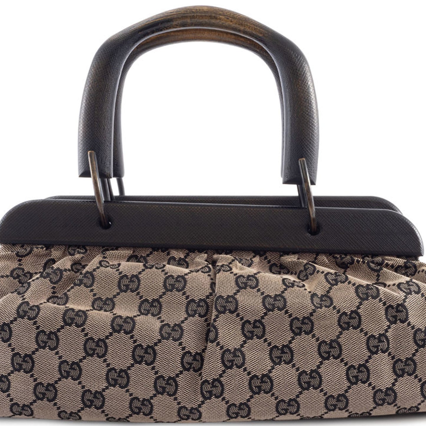Gucci Gg Canvas Beige Black Gg Canvas Leather Handbag ( )