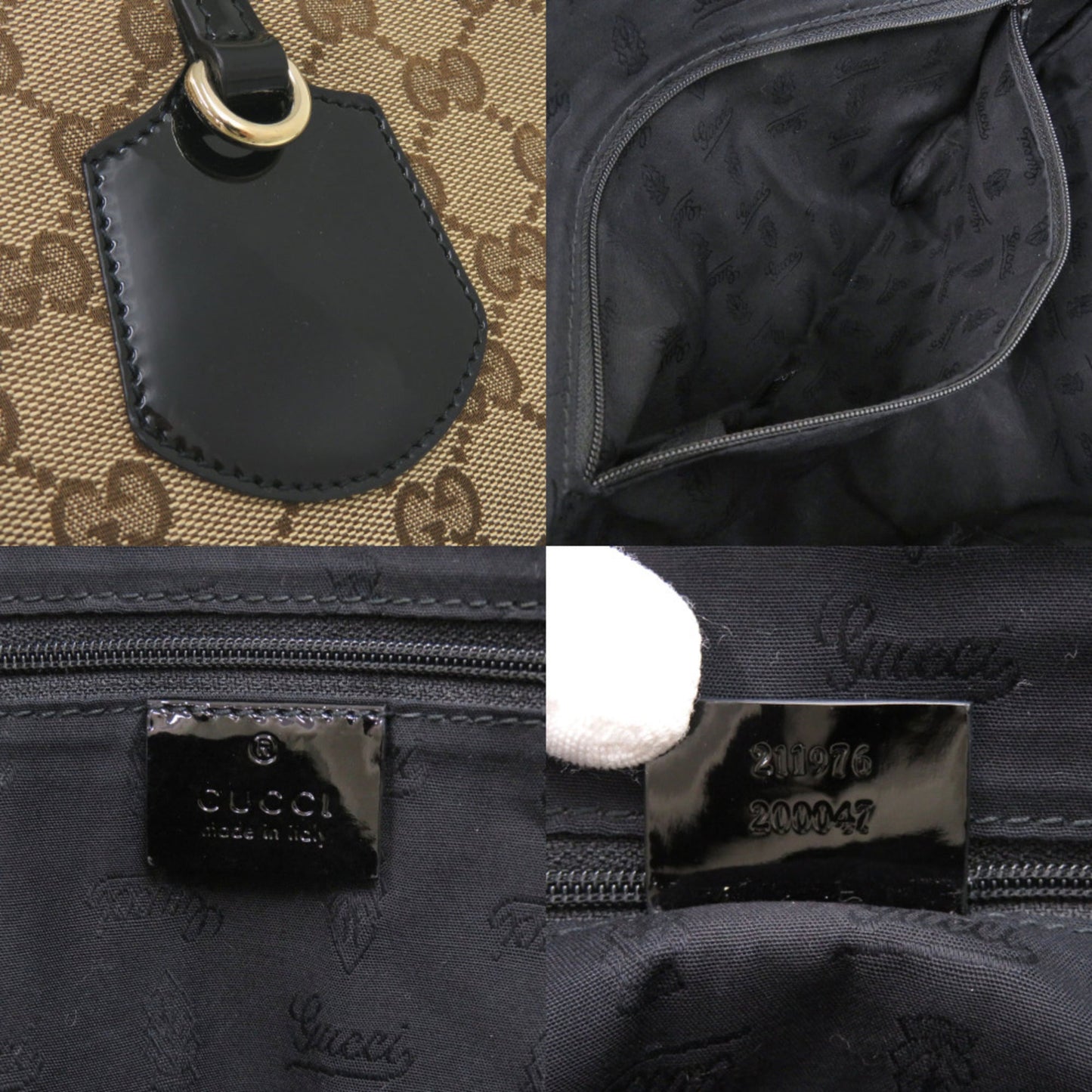 Gucci Beige Black Gg Canvas Tote Bag ( )