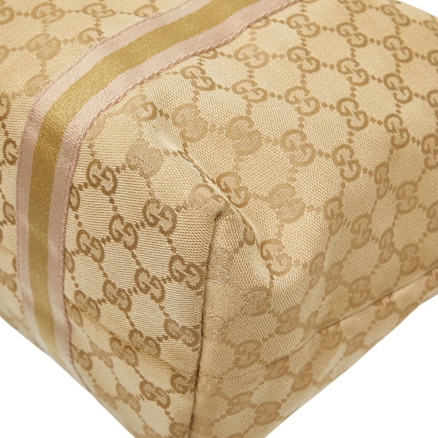 Gucci Brown Gold Canvas Leather Handbag Tote Bag ( )