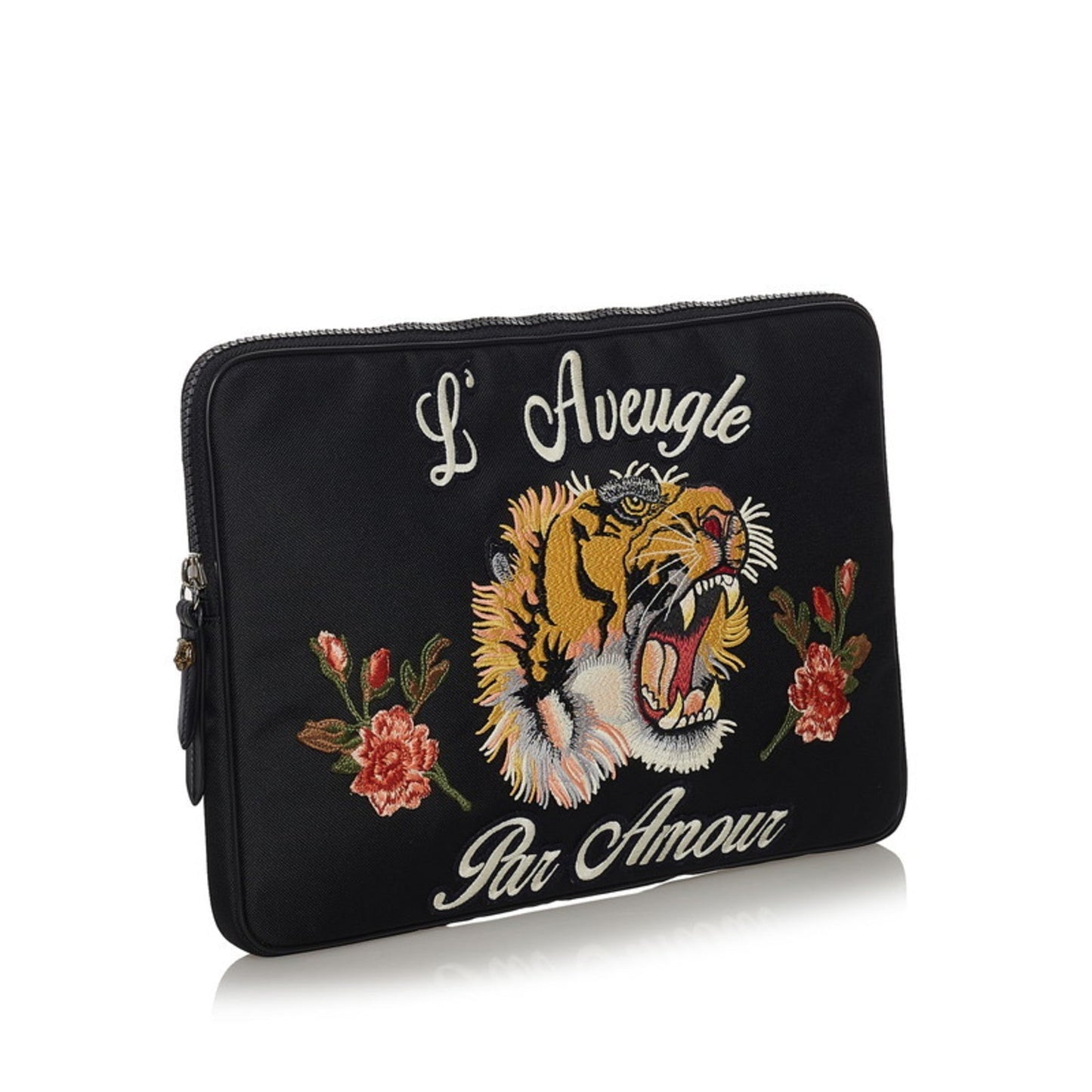 Gucci Embroidered Tiger Clutch Bag Laptop Case 473884 Black Canvas Ladies Gucci