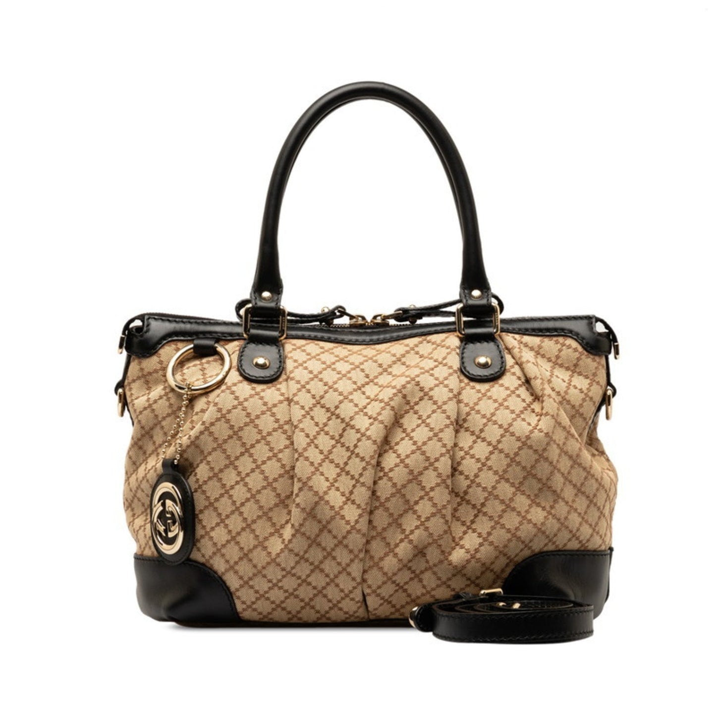 Gucci Diamante Beige Black Canvas Handbag Shoulder Bag ( )