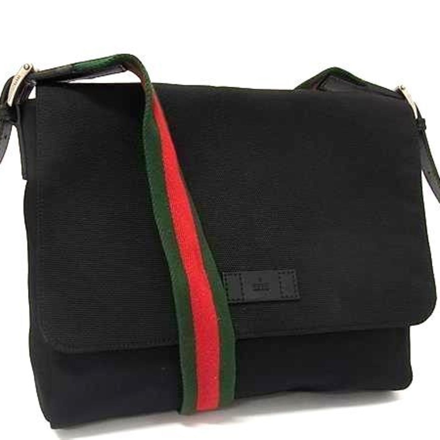Gucci Black Canvas Leather Messenger Bag Shoulder Bag ( )