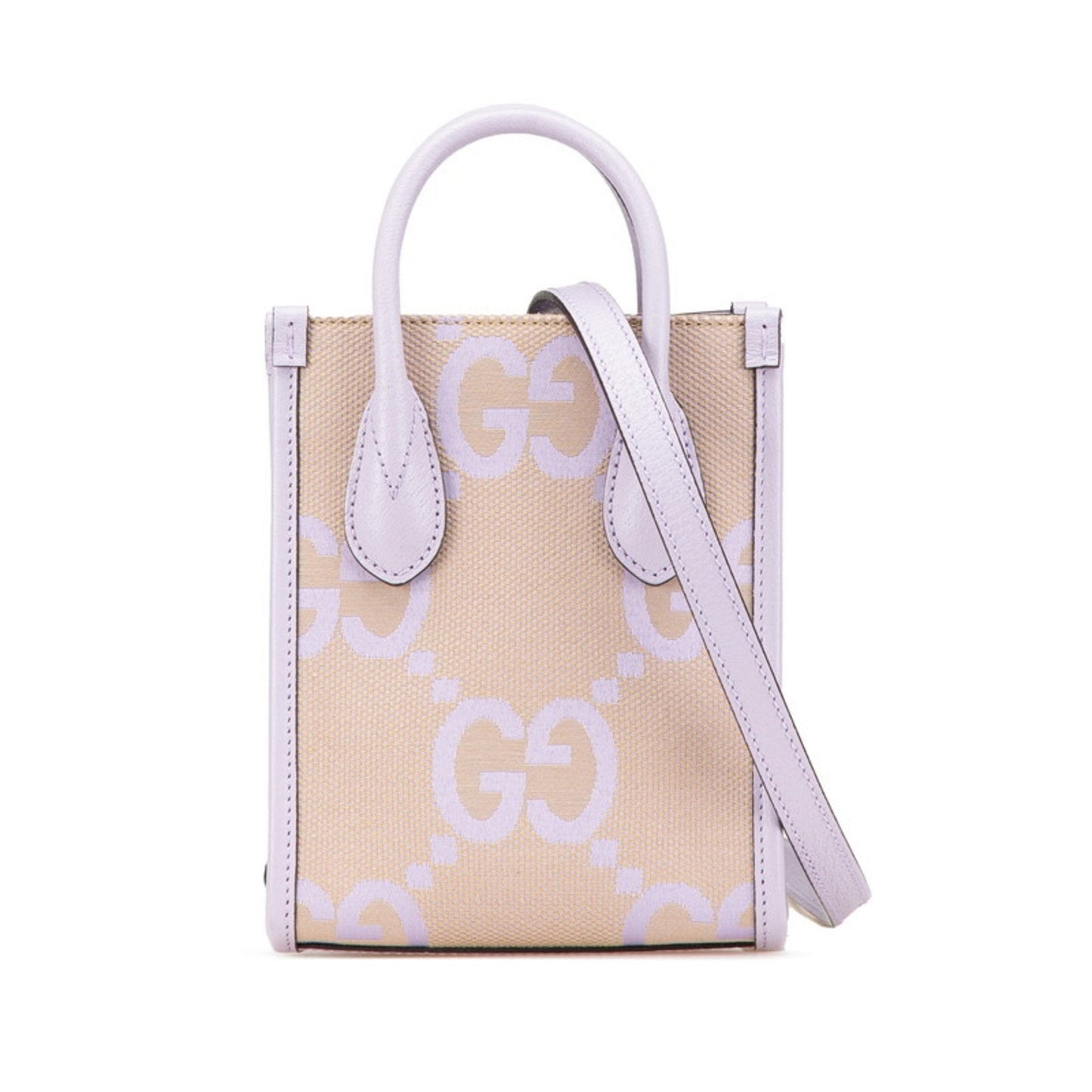 Gucci Beige Purple Canvas Leather Handbag Shoulder Bag ( )