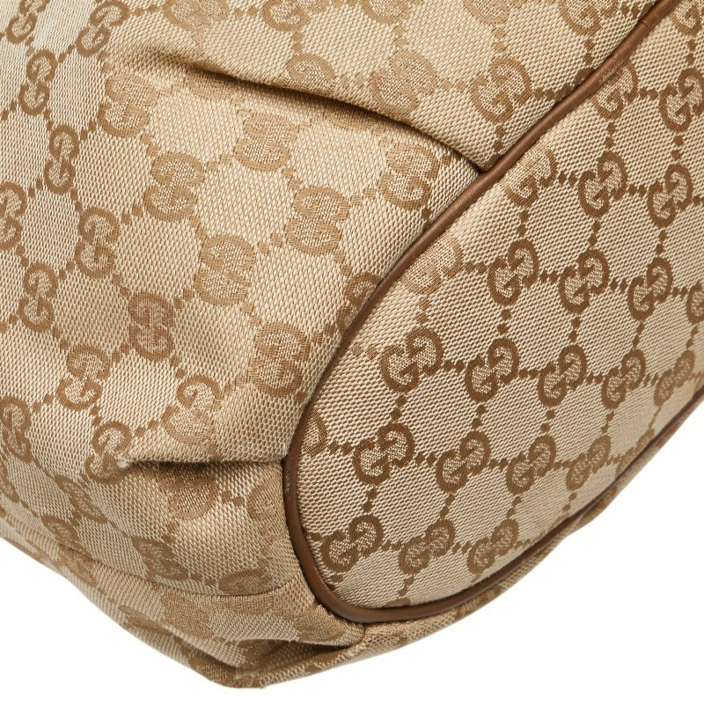 Gucci Beige Brown Canvas Leather Shoulder Bag ( )