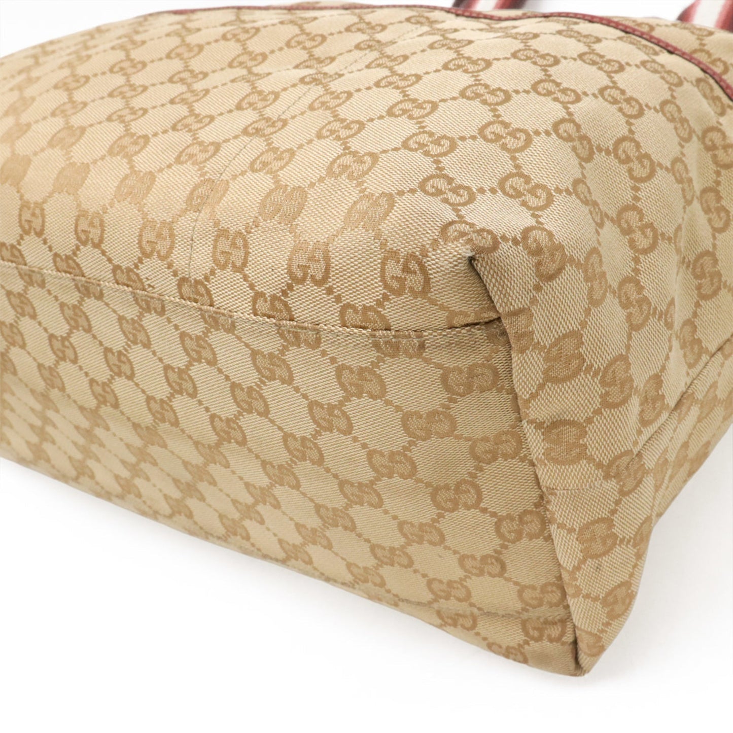 Gucci Beige Khaki Red Color Gg Canvas Leather Shoulder Bag Tote Bag ( )