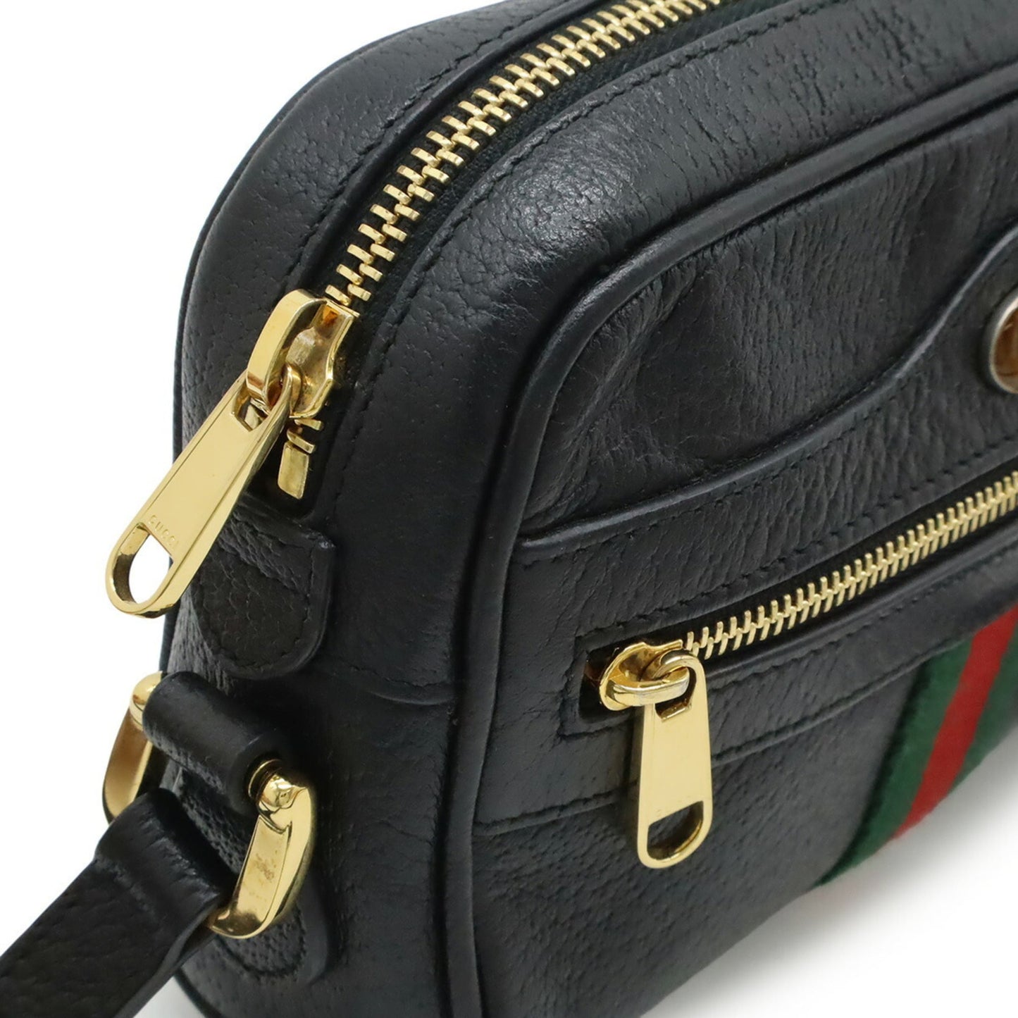 Gucci Black Green Red Color Leather Pochette Shoulder Bag ( )
