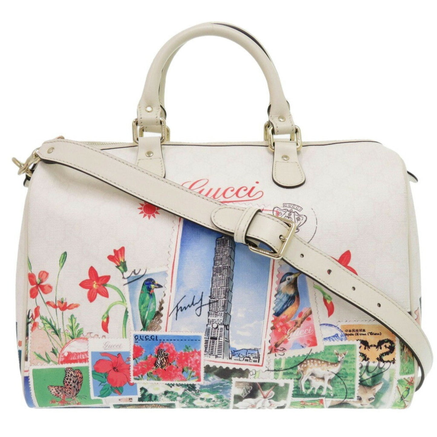 Gucci White Leather Boston Bag Handbag ( )