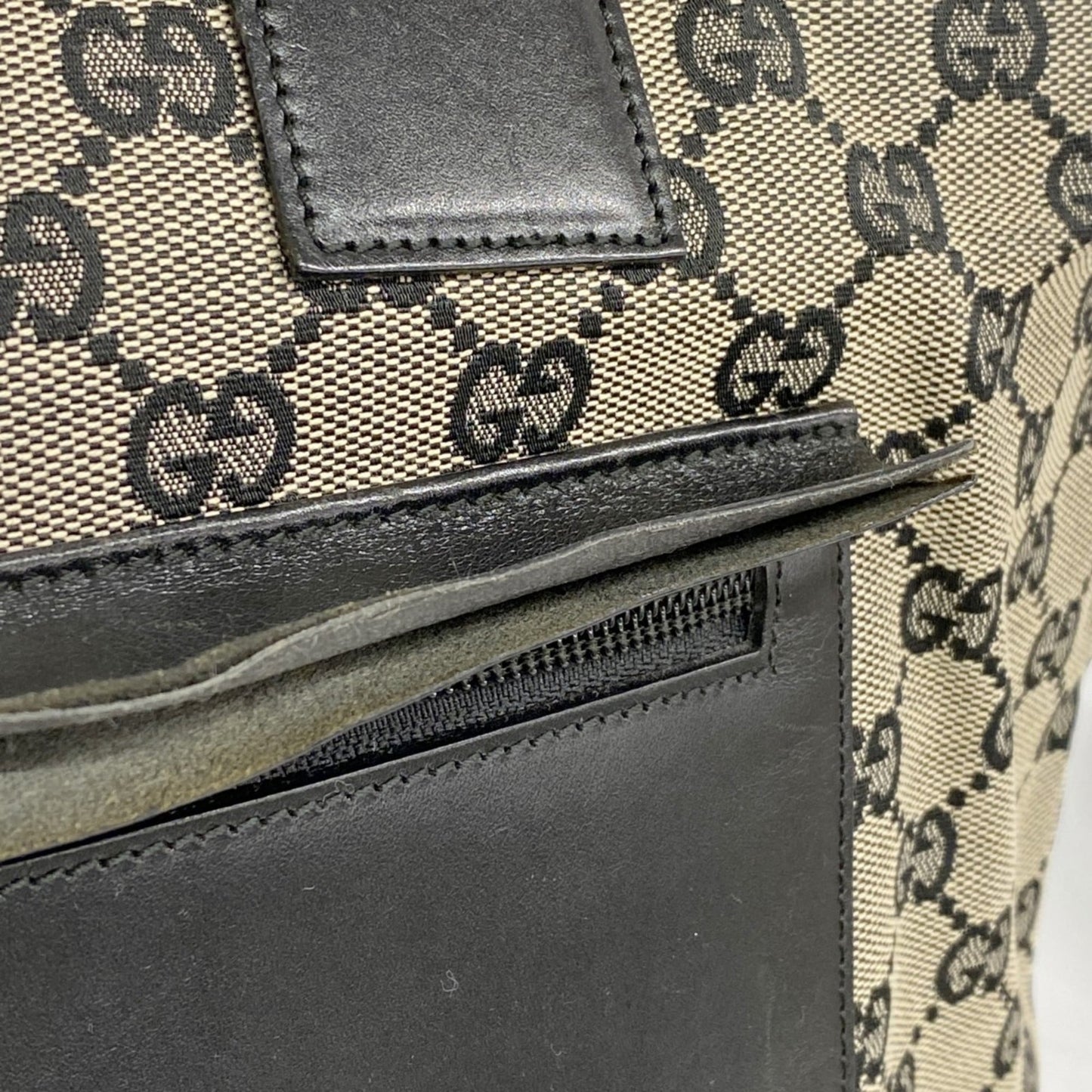 Gucci Beige Black Canvas Tote Bag ( )
