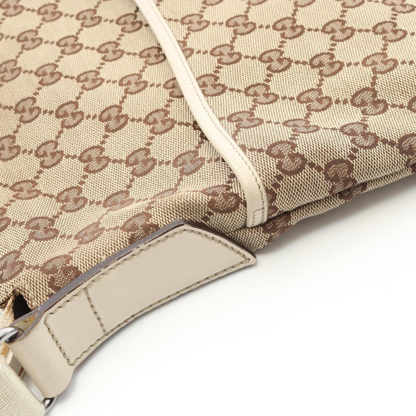 Gucci Beige White Gg Canvas Leather Shoulder Bag ( )