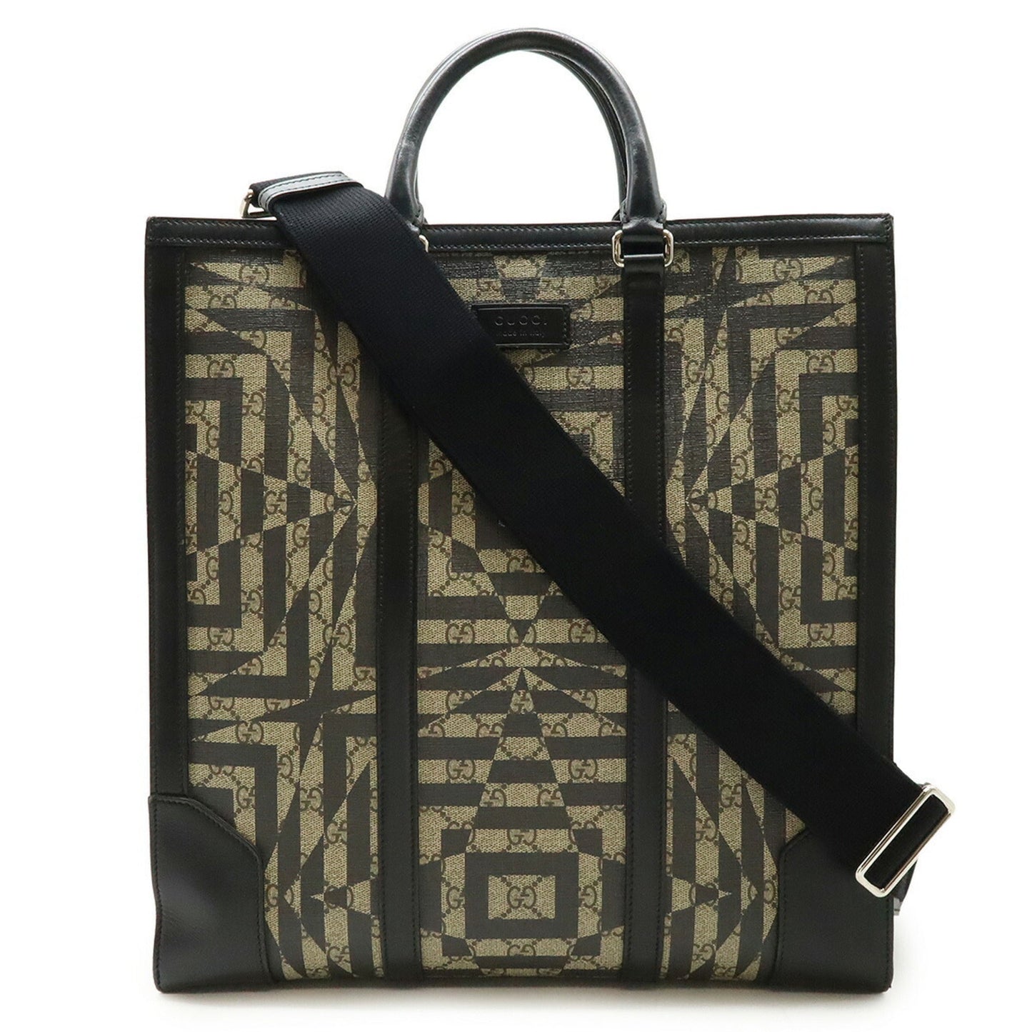 Gucci Beige Black Pvc Leather Shoulder Bag Tote Bag ( )