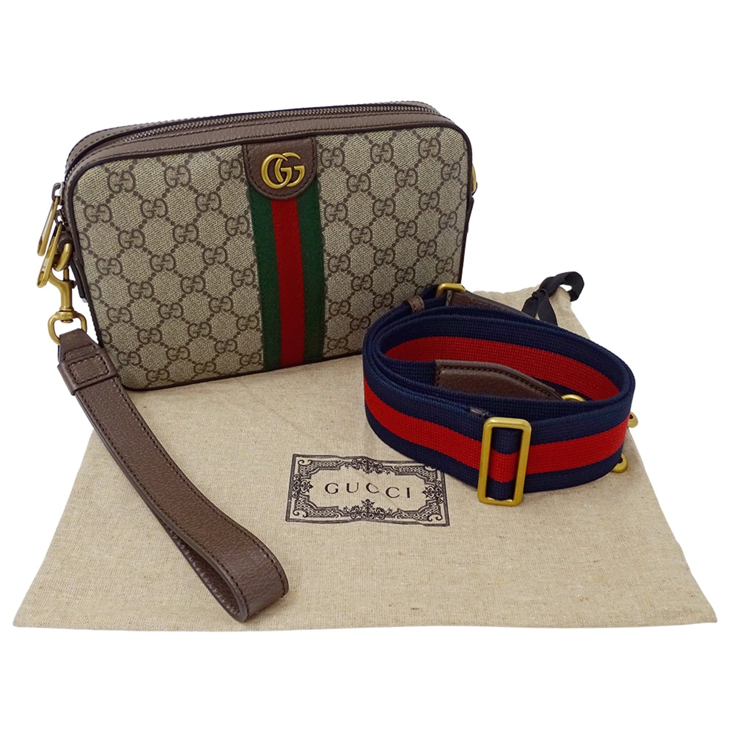 Gucci Beige Brown Gg Supreme Canvas Clutch Bag Shoulder Bag ( )