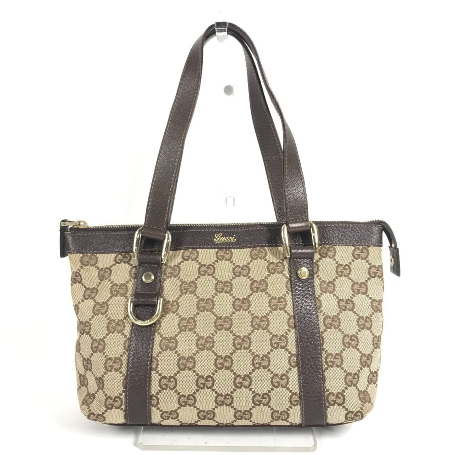 Gucci Beige Dark Brown Gg Canvas Leather Handbag Shoulder Bag Tote Bag ( )