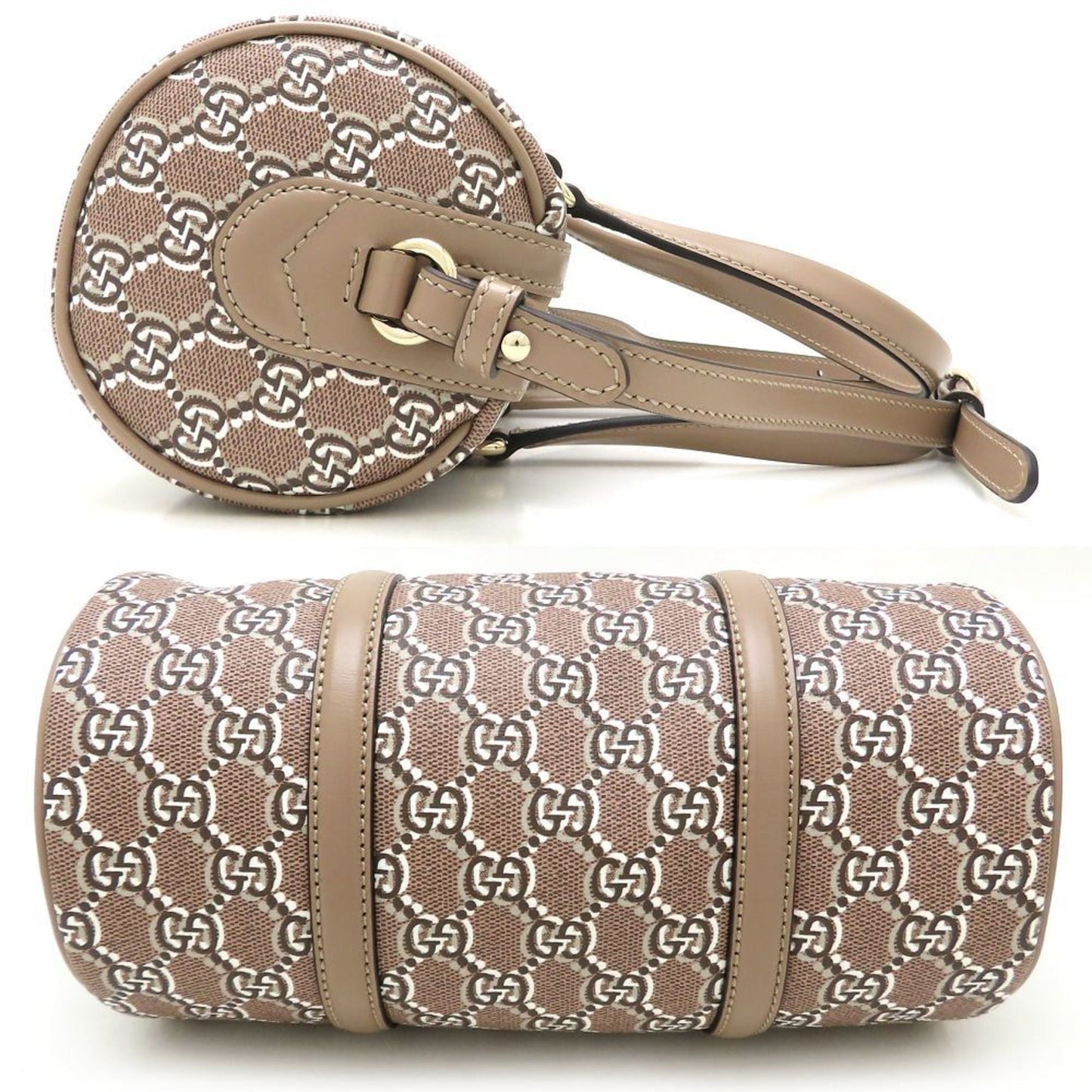 Gucci Gold Gg Canvas Leather Shoulder Bag ( )