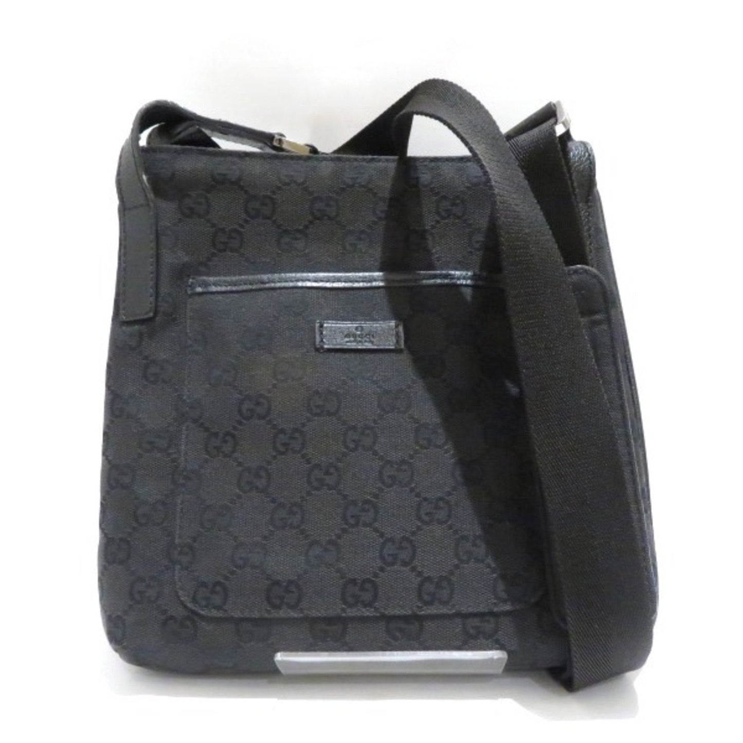 Gucci Black Gg Canvas Leather Shoulder Bag