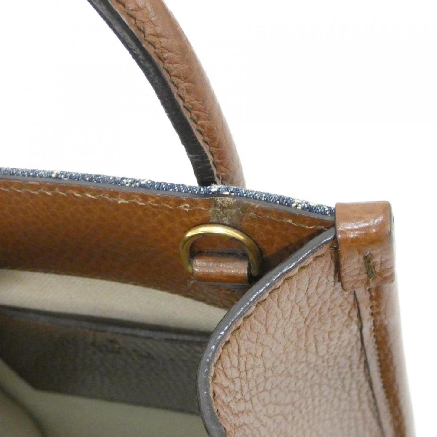 Gucci Brown Dark Blue Jacquard Leather Handbag ( )