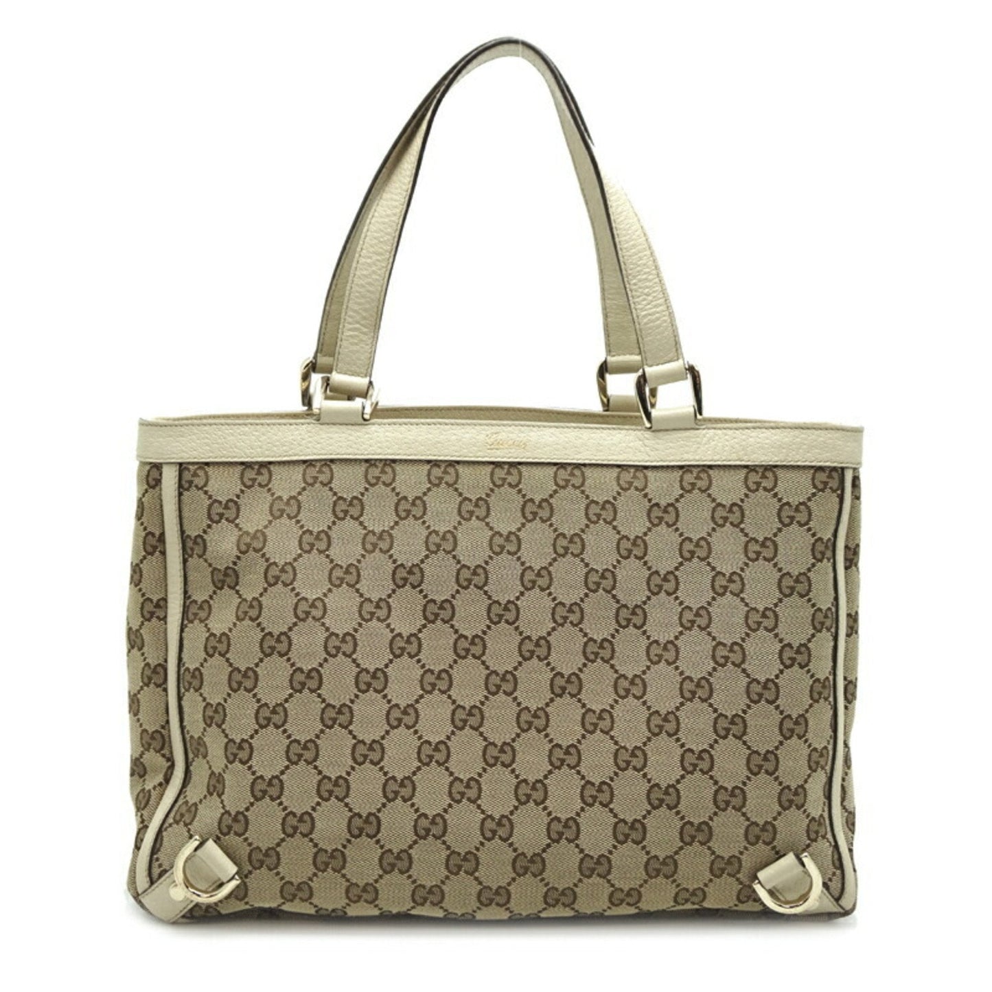 Gucci Abbey Beige Ivory Gg Canvas Leather Tote Bag