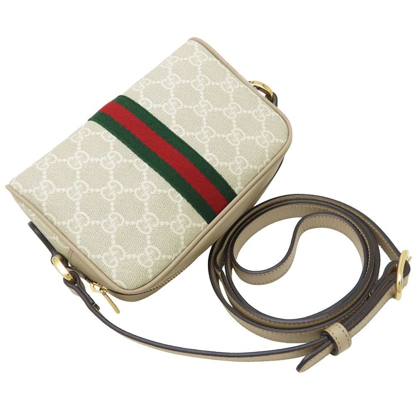 Gucci Beige White Gg Supreme Leather Shoulder Bag ( )