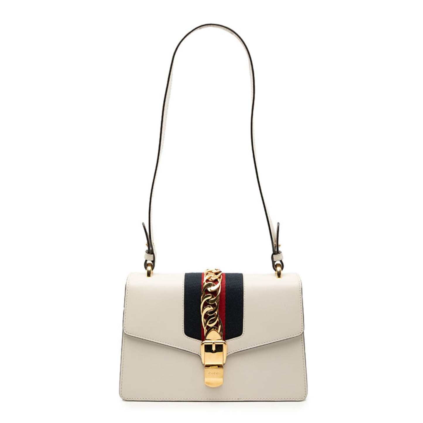 Gucci Ivory Navy Leather Canvas Shoulder Bag ( )