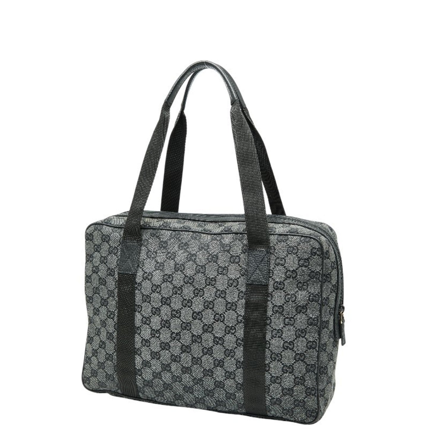 Gucci Black Gray Canvas Leather Handbag ( )