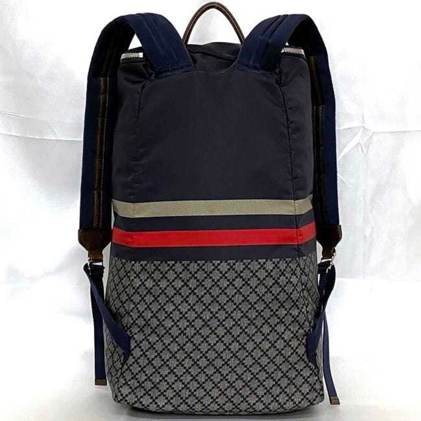 Gucci Diamante Gray Navy Nylon Leather Backpack ( )