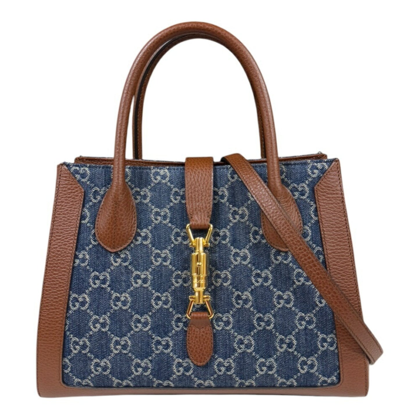 Gucci Blue Brown Denim Leather Shoulder Bag ( )
