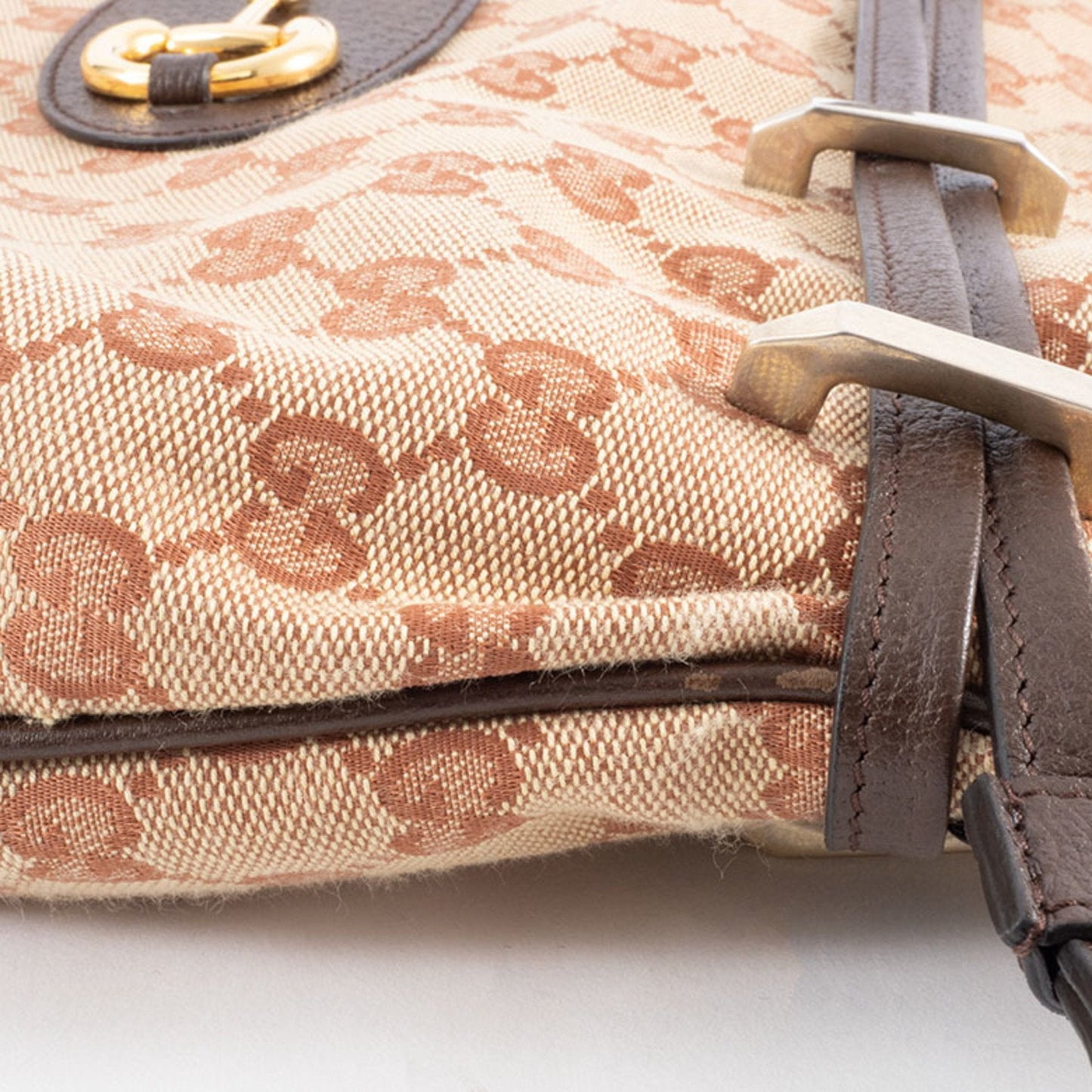 Gucci Beige Brown Gg Canvas Leather Shoulder Bag ( )