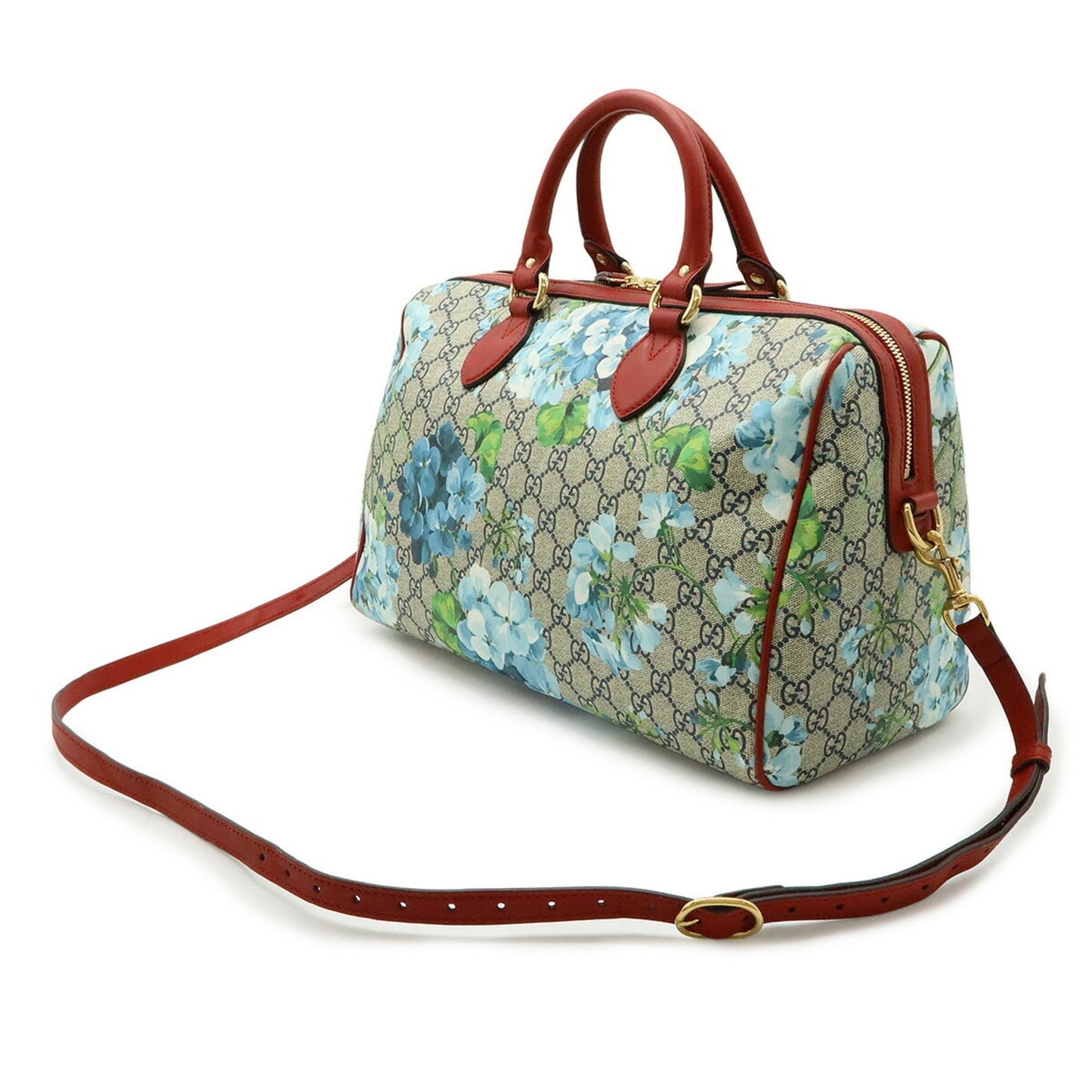 Gucci Beige Blue Multi-Color Red Color Gg Supreme Leather Boston Bag Handbag Shoulder Bag ( )