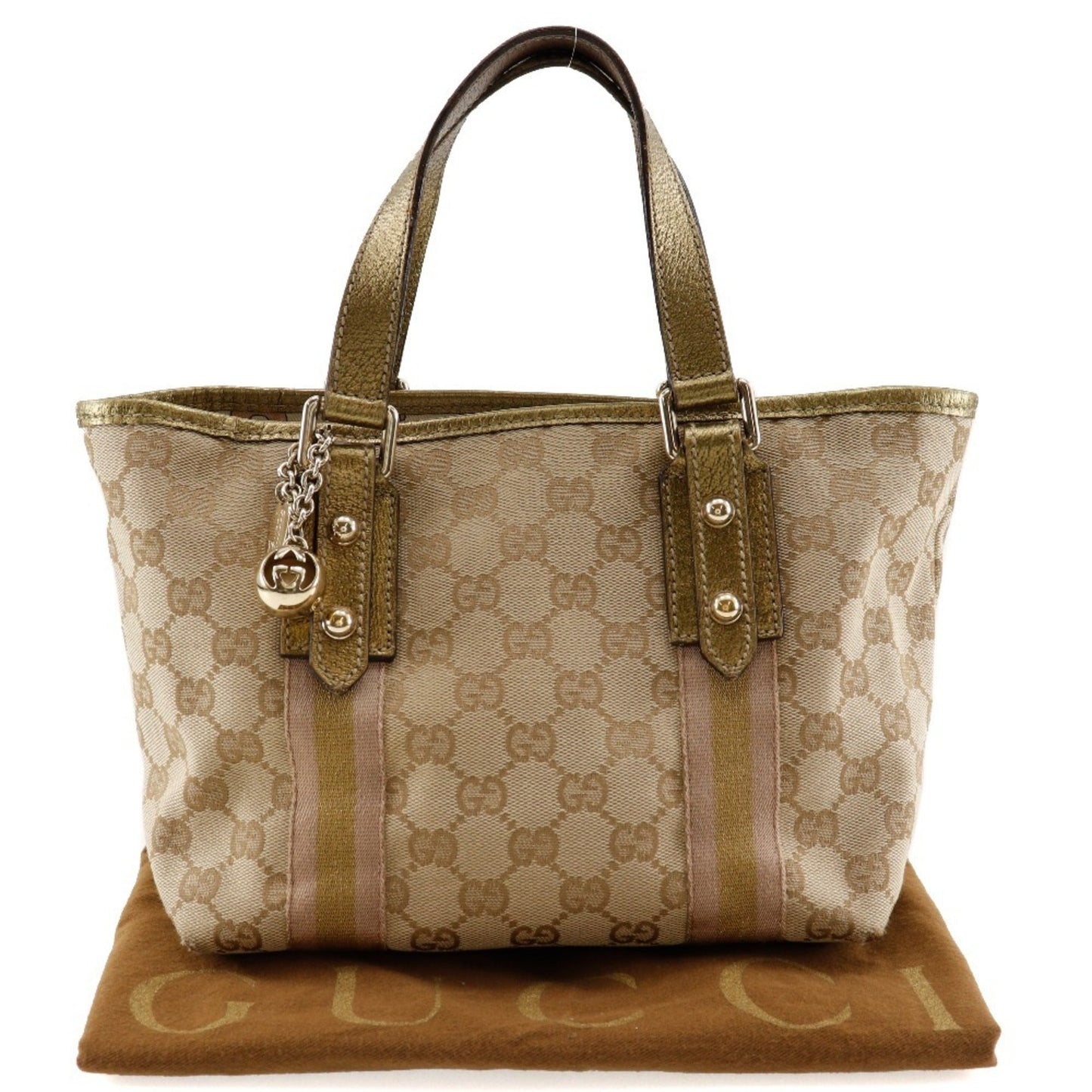 Gucci Brown Gg Canvas Leather Handbag ( )