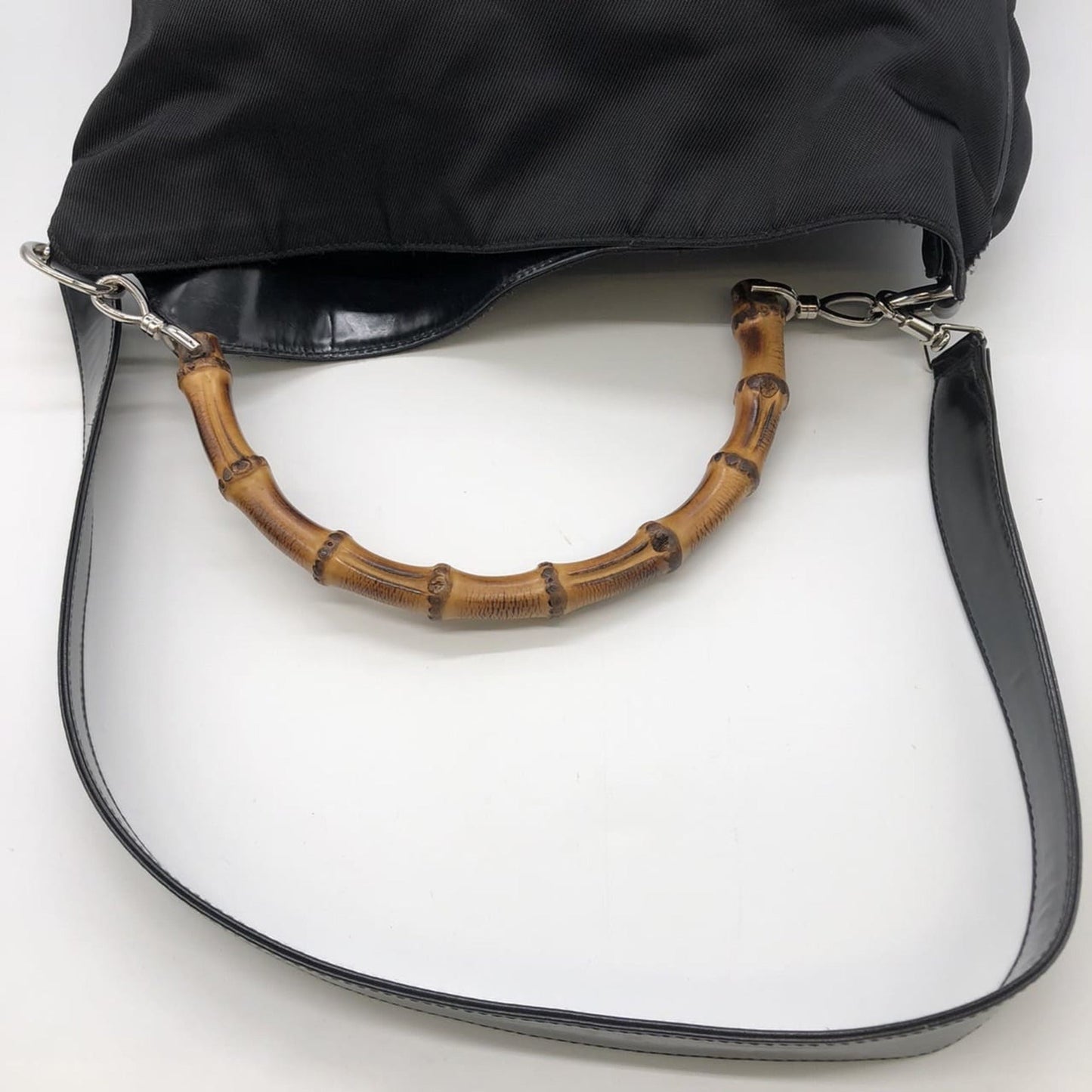 Gucci Black Bamboo Nylon Handbag Shoulder Bag ( )