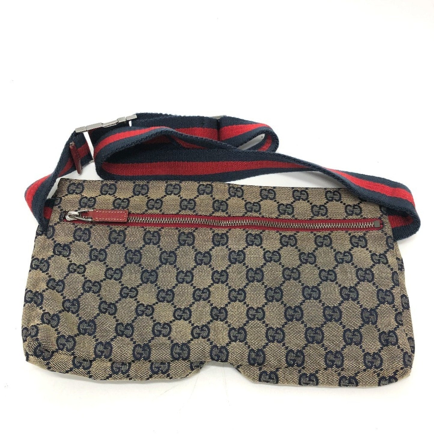 Gucci Red Color Gg Canvas Leather Fanny Pack Sling Bag ( )