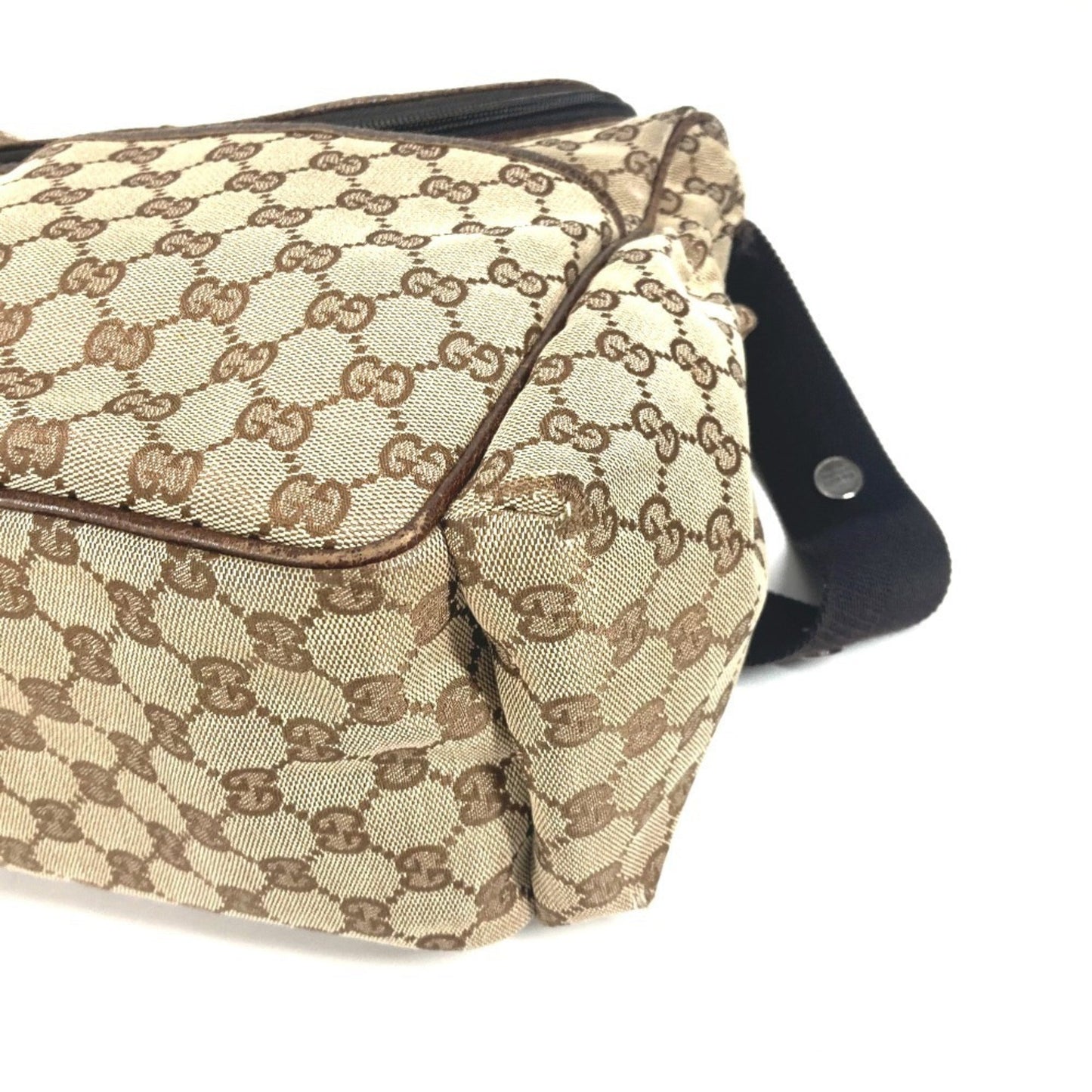 Gucci Gg Canvas Beige Dark Brown Gg Canvas Leather Shoulder Bag ( )