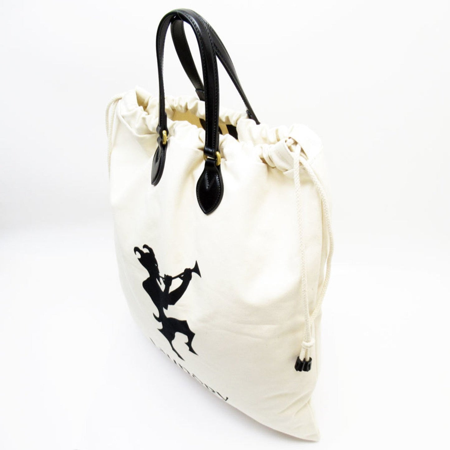 Gucci Black Ivory Canvas Leather Handbag Shoulder Bag Tote Bag