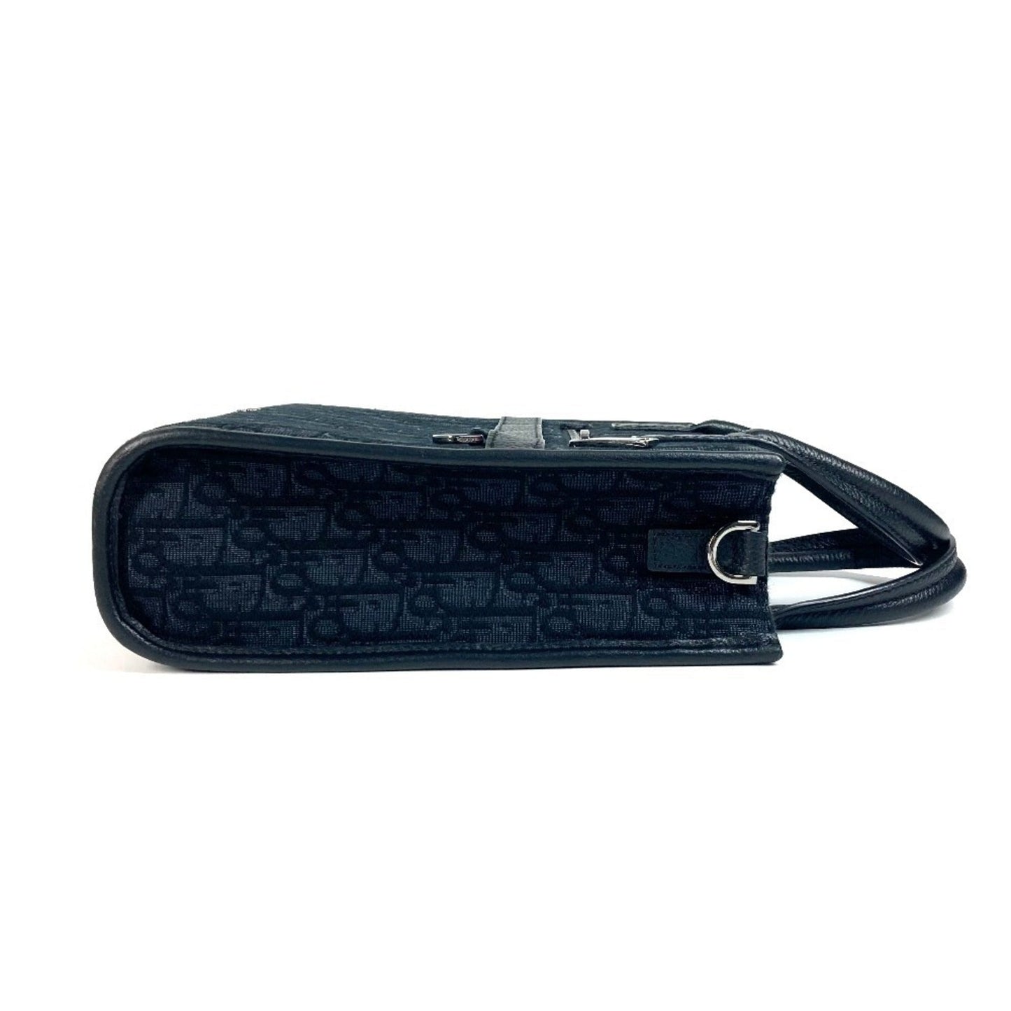 Christian Dior Black Dark Navy Canvas Leather Handbag Tote Bag ()