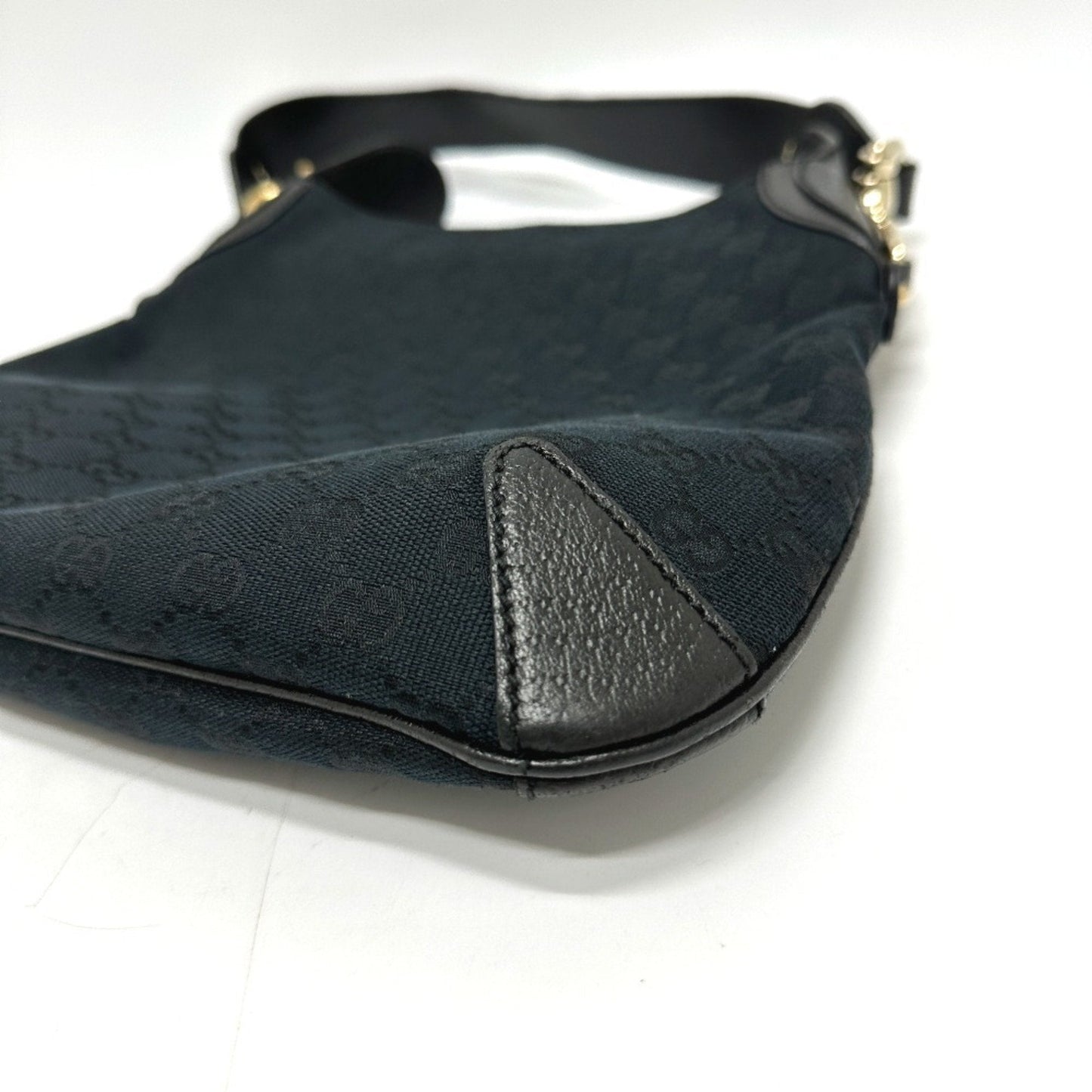 Gucci Horsebit Black Gg Canvas Leather Handbag Shoulder Bag ( )