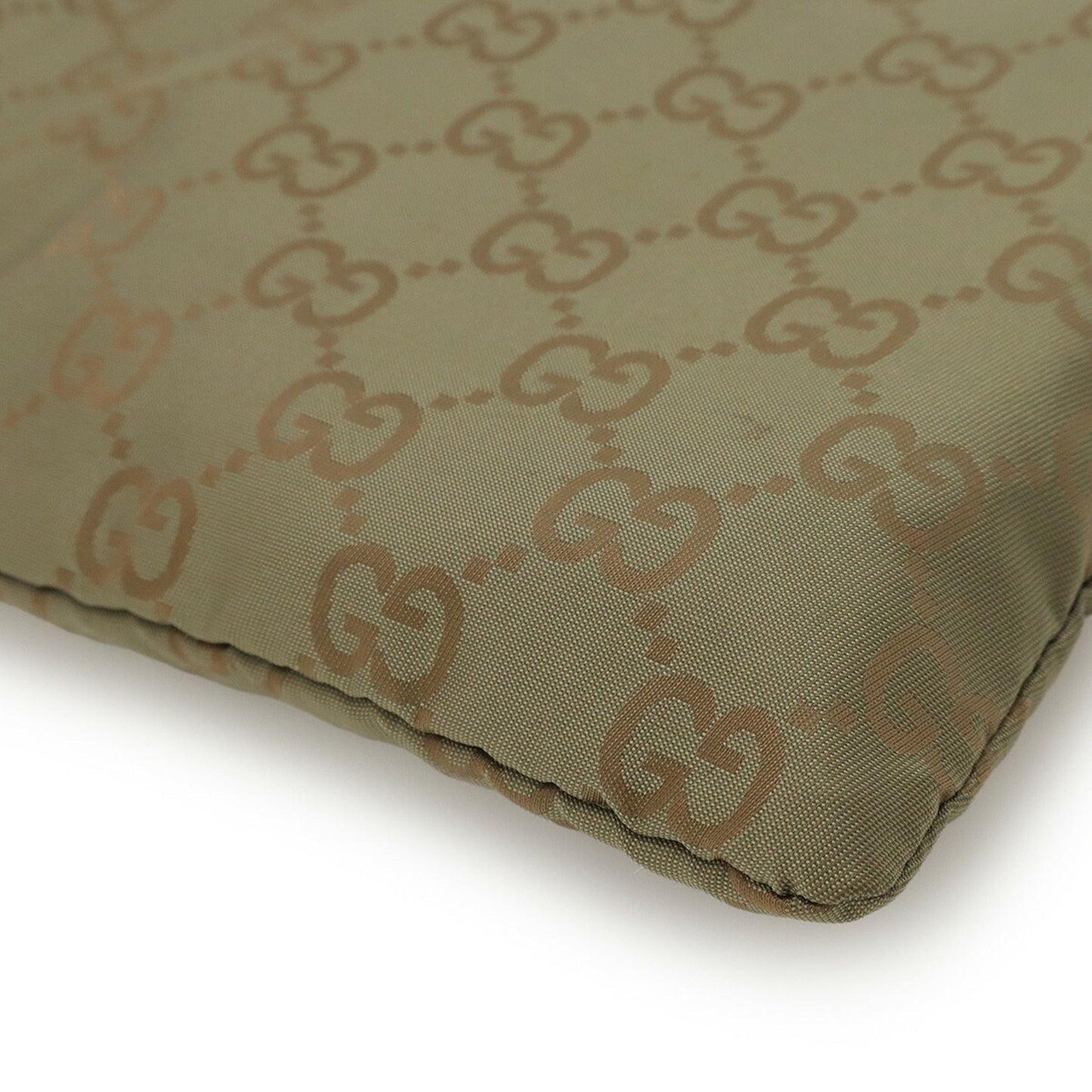 Gucci Green Khaki Nylon Leather Clutch Bag Pouch ( )