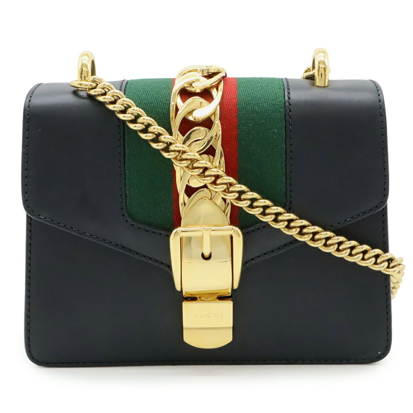 Gucci Black Green Red Color Leather Pochette Shoulder Bag ( )