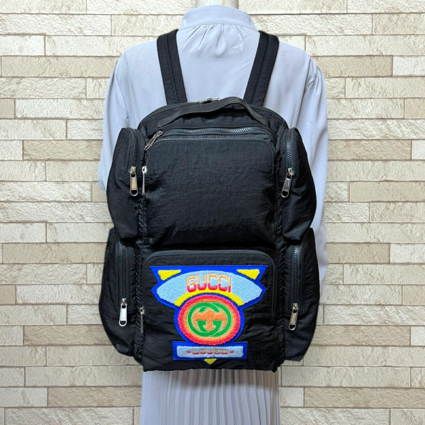 Gucci Black Multi-Color Nylon Backpack ( )