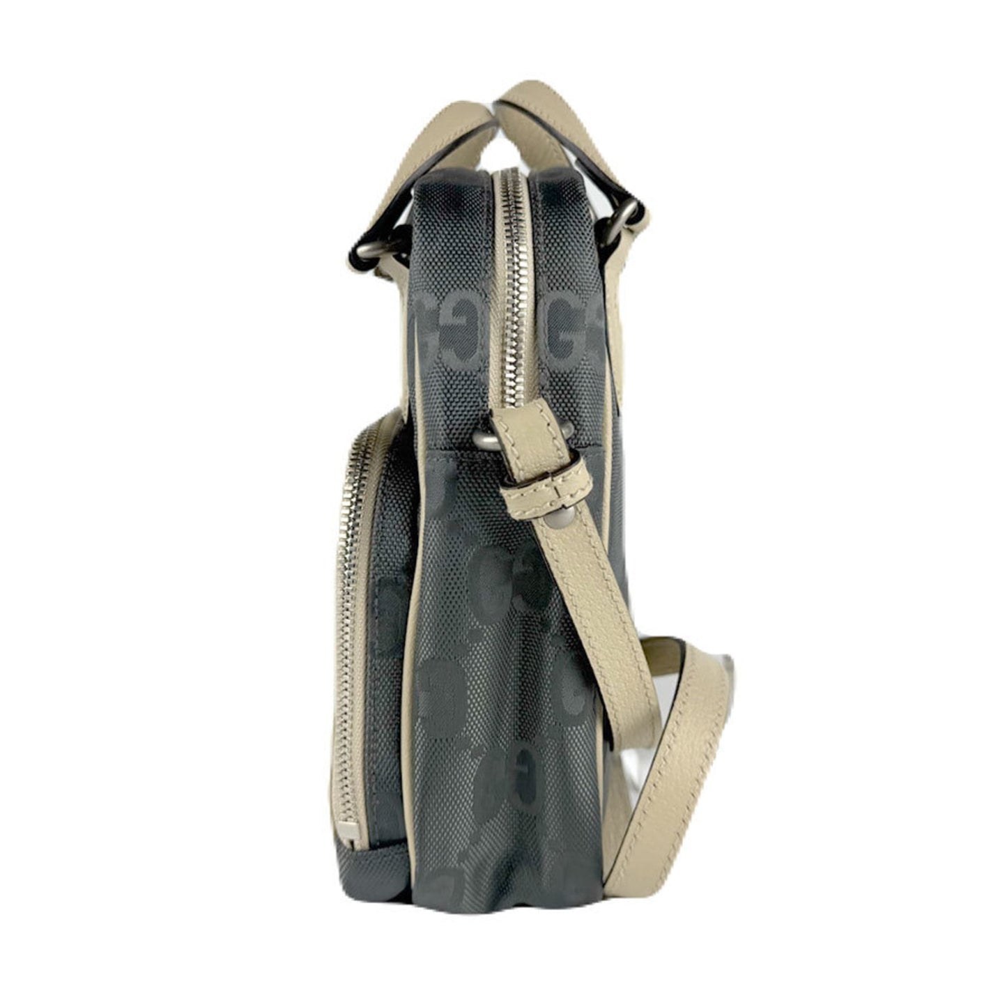 Gucci Beige Gray Nylon Leather Handbag Shoulder Bag ( )