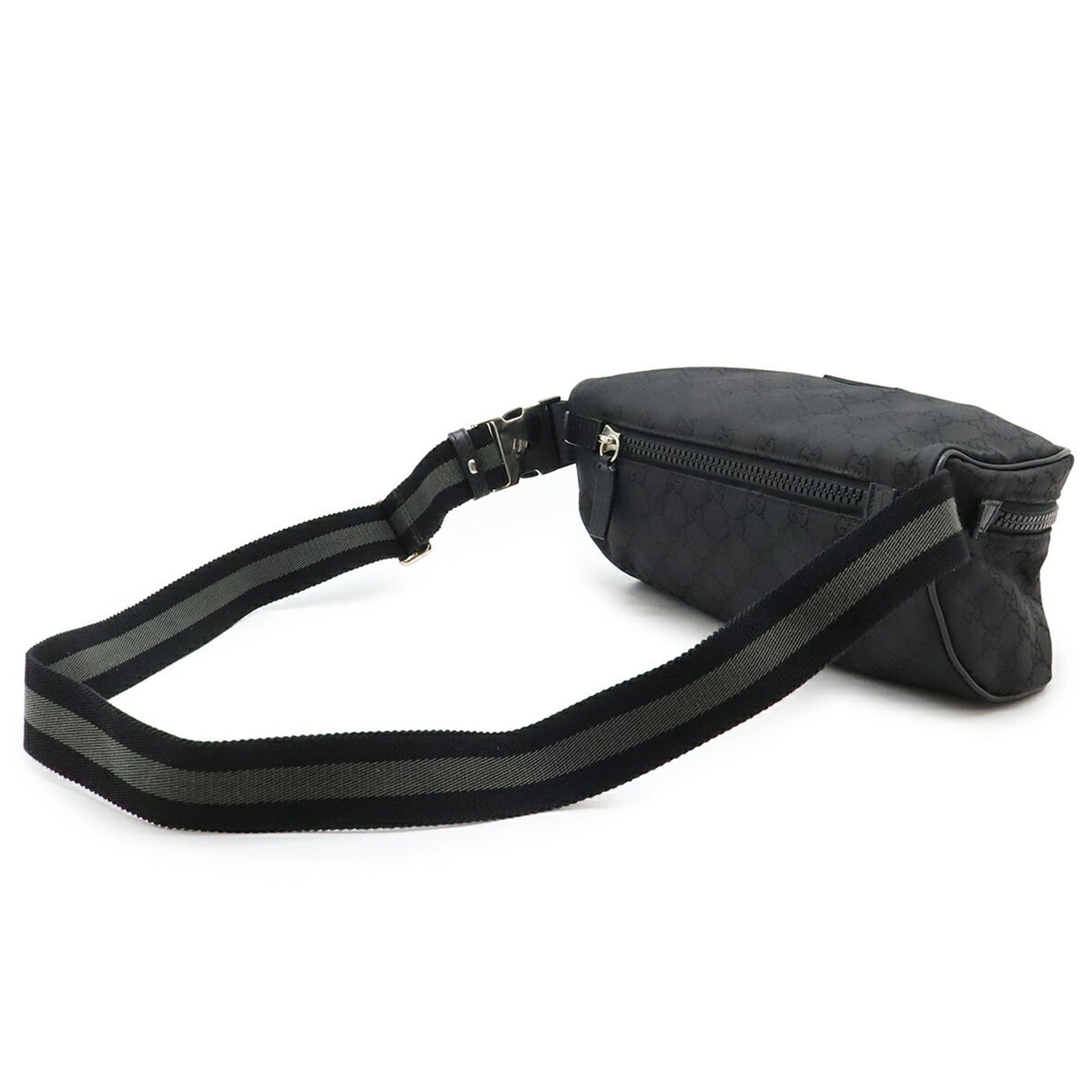 Gucci Black Gray Nylon Leather Pouch Shoulder Bag Sling Bag ( )